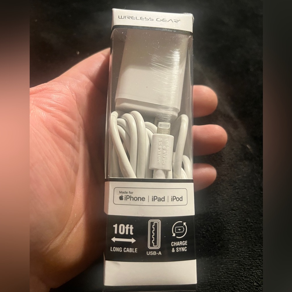Wireless Gear 10’ Lightning Cable with Wall Charger IPhone | IPad | IPad